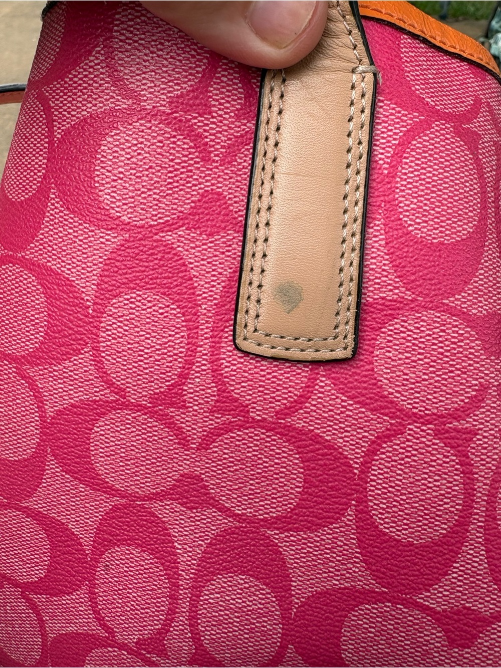 Coach F29064 Pink Signature Stripe Tote Shoulder Bag Orange Trim Purse - Picture 5 of 6